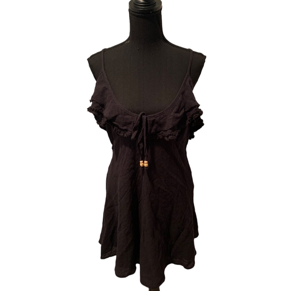 Free People Black Ruffle-Trim Mini Dress